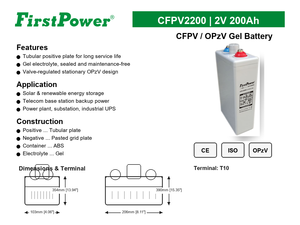 Batterie gel tubulaire à plaque positive CFPV2200 2V200Ah, large adaptabilité aux températures, pour alimentation industrielle UPS et alimentation par panneau DC - Product Image 5