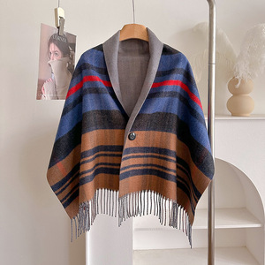 2026 Luxury Winter Famous Designer Winter Plaid <strong>Cape</strong> Shawl Double Sided Wool Thick Party Shawl <strong>Coat</strong> for <strong>Women</strong> - Product Image 3