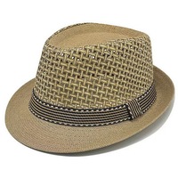 Chapeau Fedora d'été en paille ajourée pour hommes, à bord court, style Trilby, avec bande décorative, vente en gros