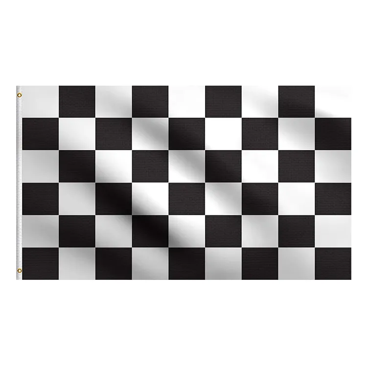 Desain Kustom Bendera Balap Mini Poliester Spanduk Kotak-kotak Hitam dan Putih 3X5 2x3