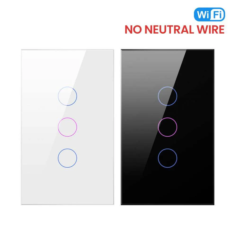 Tuya Wifi Draadloze Smart Home Muur Wifi Touch Light Switch 1/2/3Gang Geen Neutrale Voor Ons brazilië Korea Zuid Oost Azië