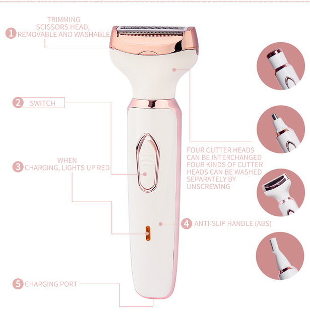 Portable Bikini Trimmer Shaver Pubic Hair Wet & Dry Cordless Hair Remover Rechargeable 4 in 1 Womens for Lady Hair Shaving