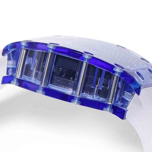 Montre-bracelet mécanique à remontage manuel Tourbillon à vue complète raffinée, cadran ajouré bleu 27-03, boîtier transparent, montre de sport Prestige pour homme - Product Image 2
