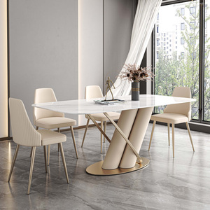 Mesa de comedor de pizarra Simple de lujo con luz moderna, diseño combinado de Silla, mesa de comedor de restaurante de tamaño dorado creativo, sala de estar - Product Image 1