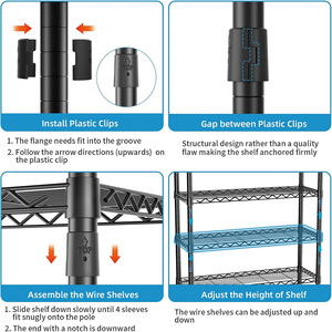 Giá treo quần áo chắc chắn, giá để quần áo để treo quần áo, giá treo quần áo bằng kim loại lớn với 4 tầng kệ dây có thể điều chỉnh, màu đen - Product Image 4