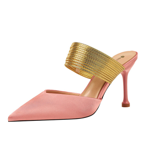 Chaussures pour femmes BIGTREE <span class=keywords><strong>2020</strong></span>, nouvelle mode, talons aiguilles Baotou, bouche peu profonde, bout pointu, en soie et satin, pantoufles ajourées - Product Image 4