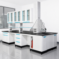 Console de contrôle centrale multifonction tout acier, poste de travail de laboratoire de qualité industrielle tout acier avec prises de courant et évier