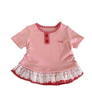 TongXingYuan Girls Summer Cotton Two Piece Set Pink Top With Lace Denim Shorts For Toddlers - Product Image 5