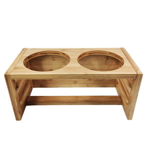 Mangeoire en bambou à hauteur réglable OEM avec bol surélevé rectangulaire en céramique pour chat Gamelle écologique pour chien et chat - Product Image 6