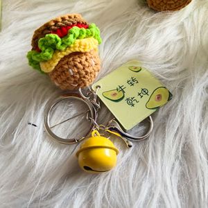 Macrame Hamburger Key Chain Food <b>Keyring</b> Crochet Play Food Plush Keychain Easter Amigurumi Bag <b>Charm</b> Handmade Hamburger Keychain - Product Image 1