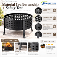 Grille de cuisson ronde en métal perforée pour foyer, avec quatre pieds, portable, pour barbecue extérieur en fer