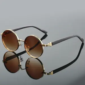 Lunettes de soleil rondes vintage pour hommes avec logo personnalisé, monture métallique, design de marque, verres dégradés classiques, protection UV400, pour l'extérieur - Product Image 3