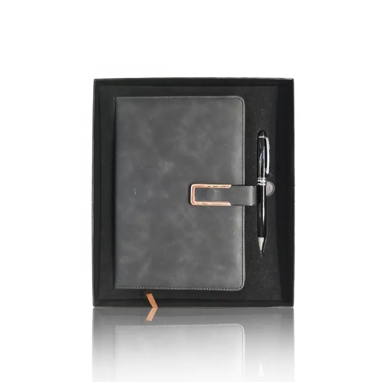 Conjunto de bolígrafo y cuaderno de negocios, conjunto de regalo A5 de pu con logotipo personalizado promocional