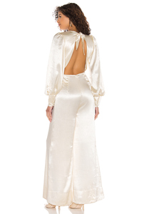 2021 Casual personalizar satén espalda descubierta manga larga Sexy cuello en V señora elegante pantalón de pierna ancha <span class=keywords><strong>Mono</strong></span> para mujer - Product Image 5
