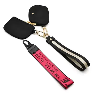 Custom Colorful Keychain With Coin Holder Wallet Wristlet Promotional Purse Carabiner Key Strap