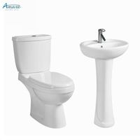 Grande Promotion Lavabo sur Colonne Couleur Blanche Facile à Nettoyer, Cuvette de Toilettes Céramique Sanitaire WC Ensemble Meuble de Salle de Bain
