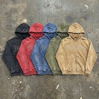 Sweat à capuche zippé pour homme, en coton noir, coupe ample, délavé à l'acide, personnalisé, style vintage, avec fermeture éclair bidirectionnelle, épais