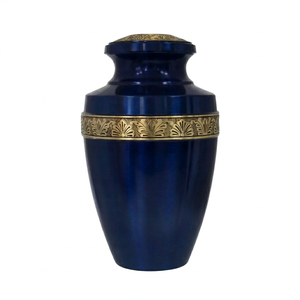 Urna Funeraria de Latón Azul para Cenizas, Recuerdo Conmemorativo, Recipiente de 200 Pulgadas Cúbicas para Cenizas, Decoración para el Hogar - Artesanía India - Product Image 1
