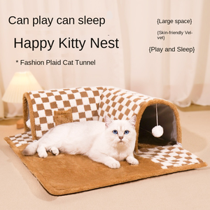 2025 Fabriek Nieuw Ontwerp Kleurrijke Kat <span class=keywords><strong>Tunnel</strong></span> Winter Mat Afneembare En Wasbare Kat Huis Pluche Kat Mat - Product Image 3