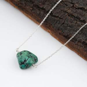 Gemkora-collar con colgante de turquesa tibetana natural, piedra en bruto pulida, cadena de plata, regalo de joyería unisex - Product Image 2