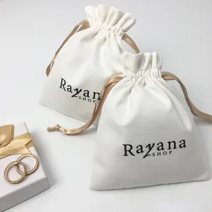 Bolsa de lona 100% de algodón para cuidado de la piel, bolsa de lona para cosméticos, regalo de joyería con cordón, impresión de pantalla personalizada de alta calidad