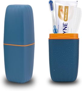 New Beautiful Plastic Modern Standing Bathroom Travel <b>Toothbrush</b> <b>Holder</b> Case Foldable Double Tier Storage <b>Toothpaste</b> Mouthwash - Product Image 1
