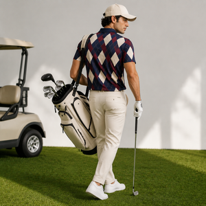Custom Logo Argyle Golf <b>Polo</b> <b>Shirts</b> for <b>Men</b> Navy <b>Burgundy</b> Diamond Print Short Sleeve Private Label OEM ODM Manufacturer - Product Image 2