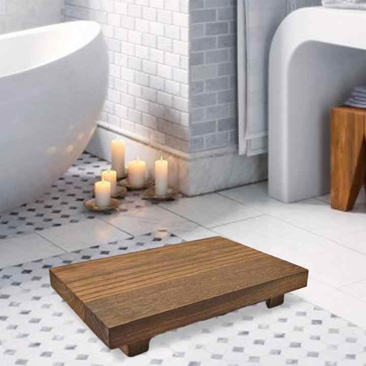 Wooden Pedestal Stand for Home Decor Elegant Rectangle Cake Riser for Indoor Coffee Table or Bathroom Use