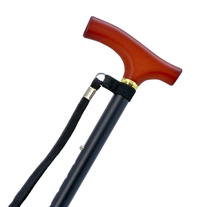 Bastón para caminar de aluminio negro con mango de madera Altura ajustable Ligero 110kg Capacidad de carga para personas mayores - Product Image 2