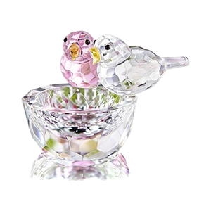 Parlayan <span class=keywords><strong>3d</strong></span> gravür kristal kuş heykelcik seti pembe ve beyaz kuşlar yuvalama Faceted cam kase ev dekor - Product Image 1