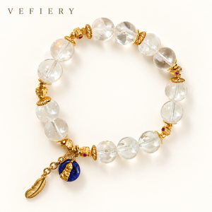 Pulsera de Cuentas de Cuarzo Fantasma Blanco con Detalles de Lapislázuli Azul y Dijes Decorativos - Product Image 1