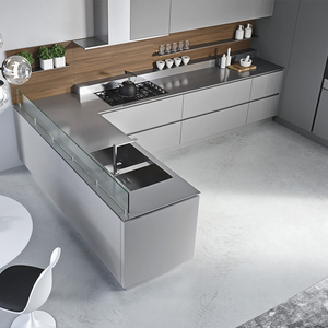 Tủ Bếp Bằng Thép Không Gỉ Và Đế Bồn Rửa Nhà Bếp Bằng Kim Loại Với Tủ Bếp Màu Xám Bóng - Product Image 2