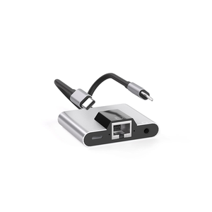 Xách tay 2 trong 1 máy tính xách tay Adapter USB C để 100Mbps RJ45, 3.5 mét âm thanh, sạc cổng trung tâm cho máy tính - Product Image 1