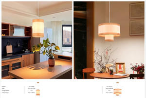 modern pendant <b>dining</b> <b>light</b> restaurant round pendant <b>light</b> fixture wood effect fabric lampshade - Product Image 3