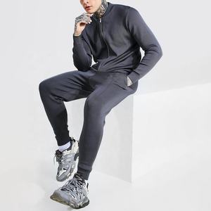 New Custom Design Solid Grey 100% Polyester Sweatsuit Plain Polyester Bulk Gym Jogger and Pants Fitness Full Zipper Tracksuit - Product Image 3