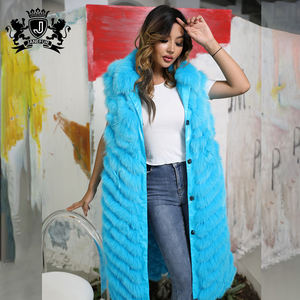 Janefur-<span class=keywords><strong>Chaleco</strong></span> largo de piel de zorro, Chaqueta larga rosa de alta calidad, venta al por mayor - Product Image 3