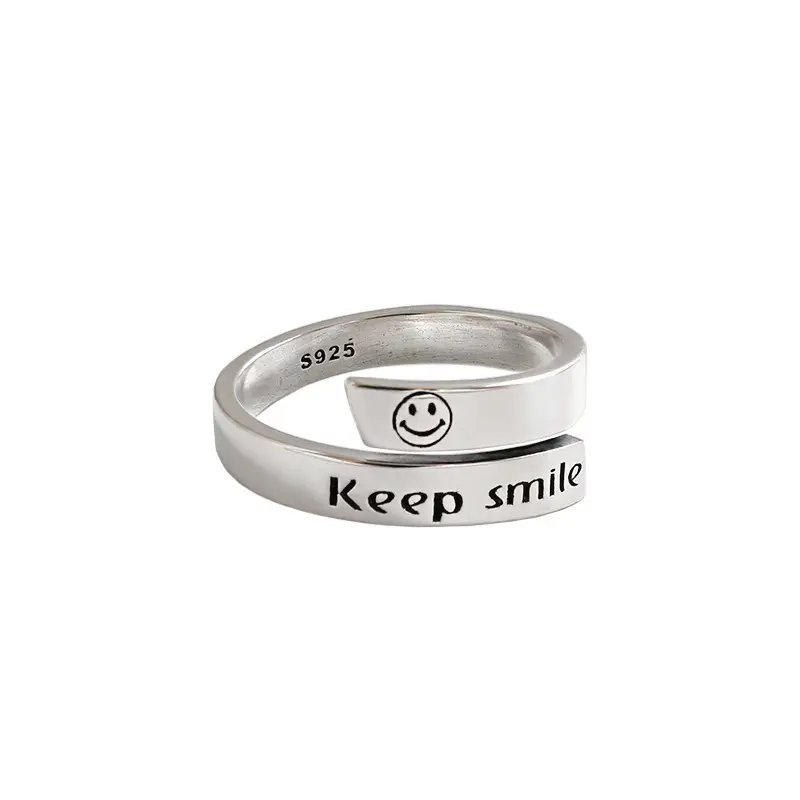 Trendy New Arrival Smiley Face 925 Sterling Silver Open Hug Adjustable Rings