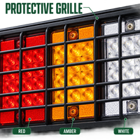 Feu arrière combiné HSSH 65 LED pour camion et remorque, 24V IP67, avec fonctions Stop, Clignotant et Marche arrière, et grille de protection en fer