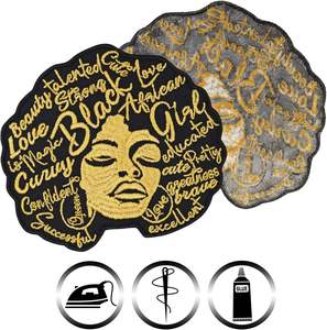 Belle Applique en tissu Black Girl 3.54x3.35 Patch thermocollant pour vêtements et sacs à dos avec cheveux bouclés et style Hip Hop - Product Image 4