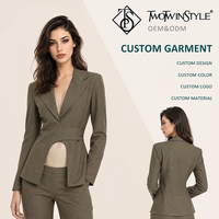 Blazer pour femme à taille découpée, col à revers, manches longues, coupe ajustée, avec sangle à boucle métallique, pour le bureau, vente en gros