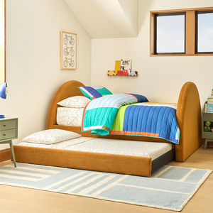 Litera de plataforma de 2 capas de tamaño doble tapizada moderna personalizada con cabecero suave de madera chico dormitorio hogar niños muebles conjunto - Product Image 2