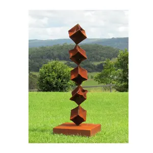 Escultura de jardín de acero con núcleo de Metal de cubo oxidado grande