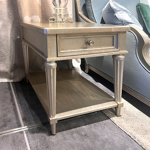 French Vintage Solid Oak <strong>Bedside</strong> <strong>Table</strong> <strong>Antiqued</strong> Grey Nightstand Modern Home Bedroom Furniture for Hotel Living Room 1 Drawer - Product Image 4