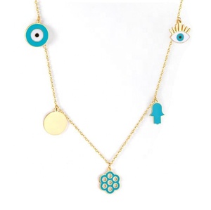 Yiwu Aceon Thép Không Gỉ Teal Men Hamsa Tay Phong Cách Phụ Nữ Tôn Giáo Khác Nhau <span class=keywords><strong>Dangle</strong></span> Thống Charms Vòng Cổ - Product Image 1