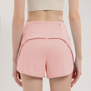 Shorts de course taille haute pour femmes avec poche arrière zippée 2-en-1 anti-transparence, séchage rapide et respirant pour l'entraînement – Vente en gros - Product Image 5