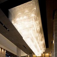 Lustre LED rectangulaire moderne multicouche en cristal suspendu, luminaire long sur mesure pour hall d'hôtel, villa à plafond haut