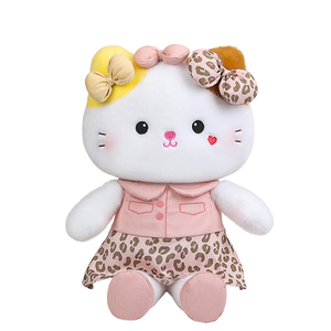 Lindo Peluche de Gato con Estampado de Leopardo y Lazo, Venta al por Mayor y al Detal, Regalo de Cumpleaños Suave, Muñeco de Peluche para Dormir, Compañero Animal, Decoración del Hogar - Product Image 1