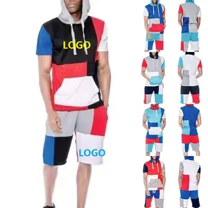 Benutzer definiertes Logo Herren Sommers horts und Hoodie Jogger Set Kapuzen pullover Jogger Casual Fashion T Shirt Zweiteiliges Shorts Set