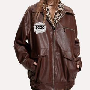 LAYENNE personalizado de alta calidad Turn Down Collar PU cuero ropa de trabajo brillante prendas de vestir suelta solapa impresa chaqueta de trabajo al por mayor - Product Image 6