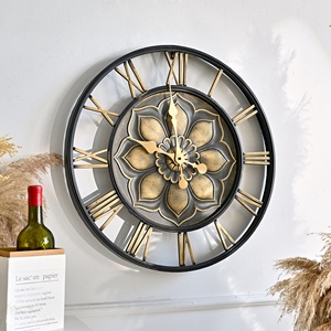 HOME Rustic Style Black Golden Color Still Life Design <b>Metal</b> Hanging Quartz Battery Powered Wall Decor <b>Clock</b> for Living Room - Product Image 3